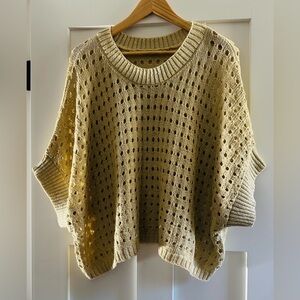 Anthropologie open weave, metallic gold oversized sweater